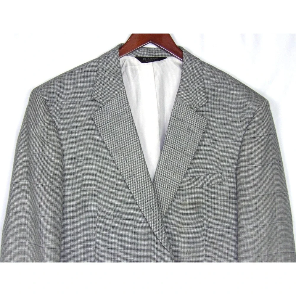 Jos. A. Bank 2 Button Wool/Linen Gray‎ Plaid Blazer Men's 44 Long